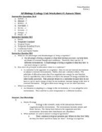 Biology Ecology Review Worksheet Answers Sheet
