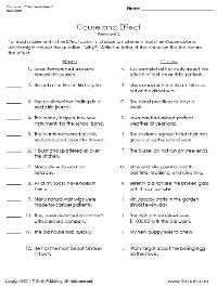 Cause and Effect Worksheets 6th Grade