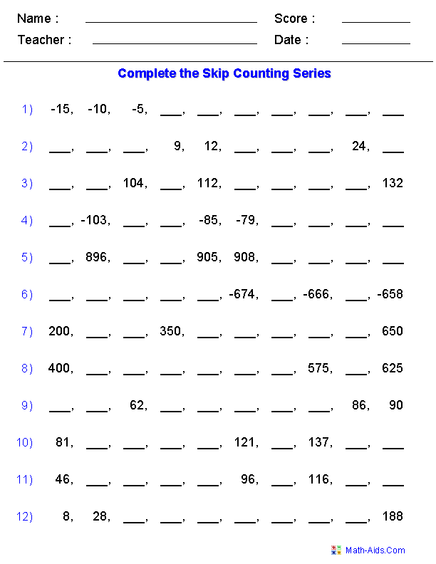 2nd Grade Skip Counting Worksheets