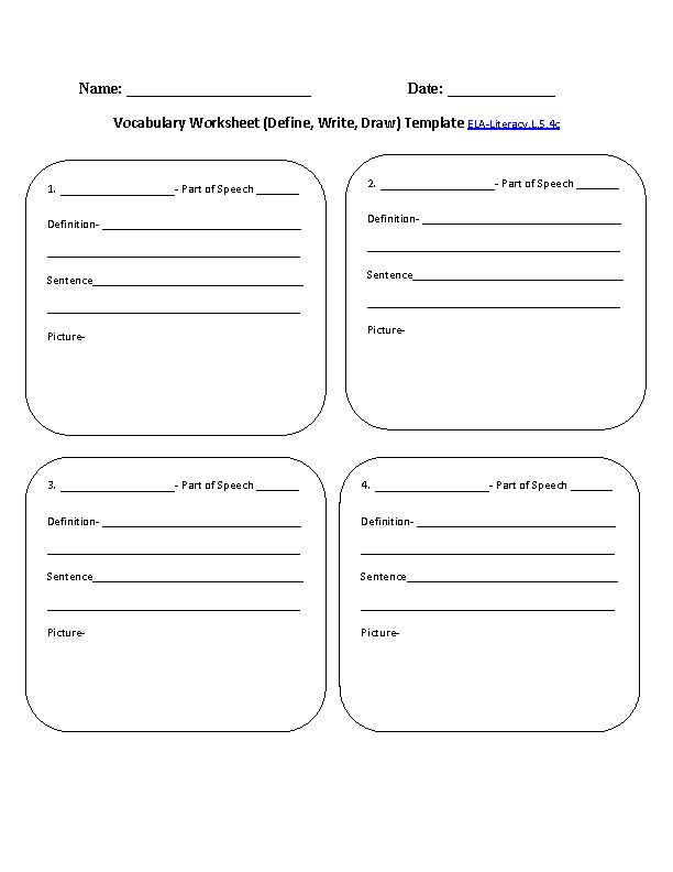 4th Grade Vocabulary Words Worksheets