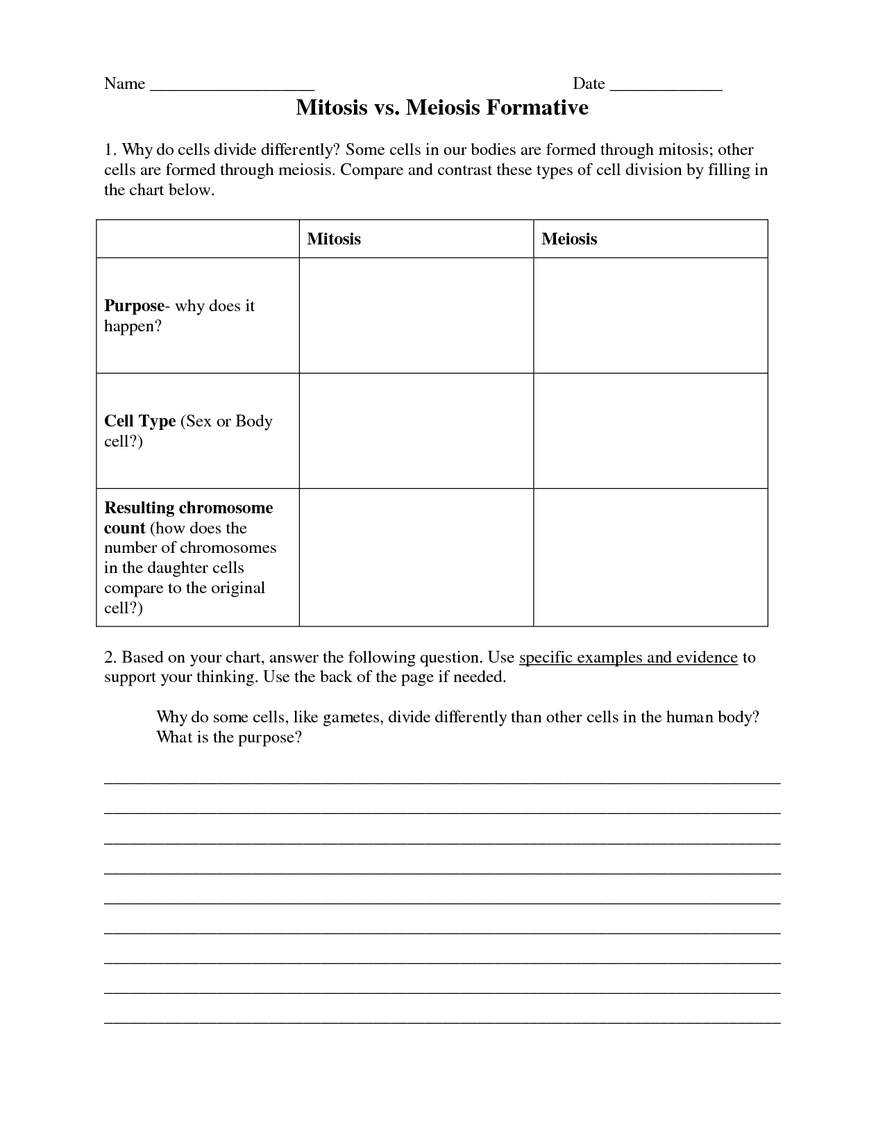 15 Best Images of Comparing Mitosis And Meiosis Worksheet 