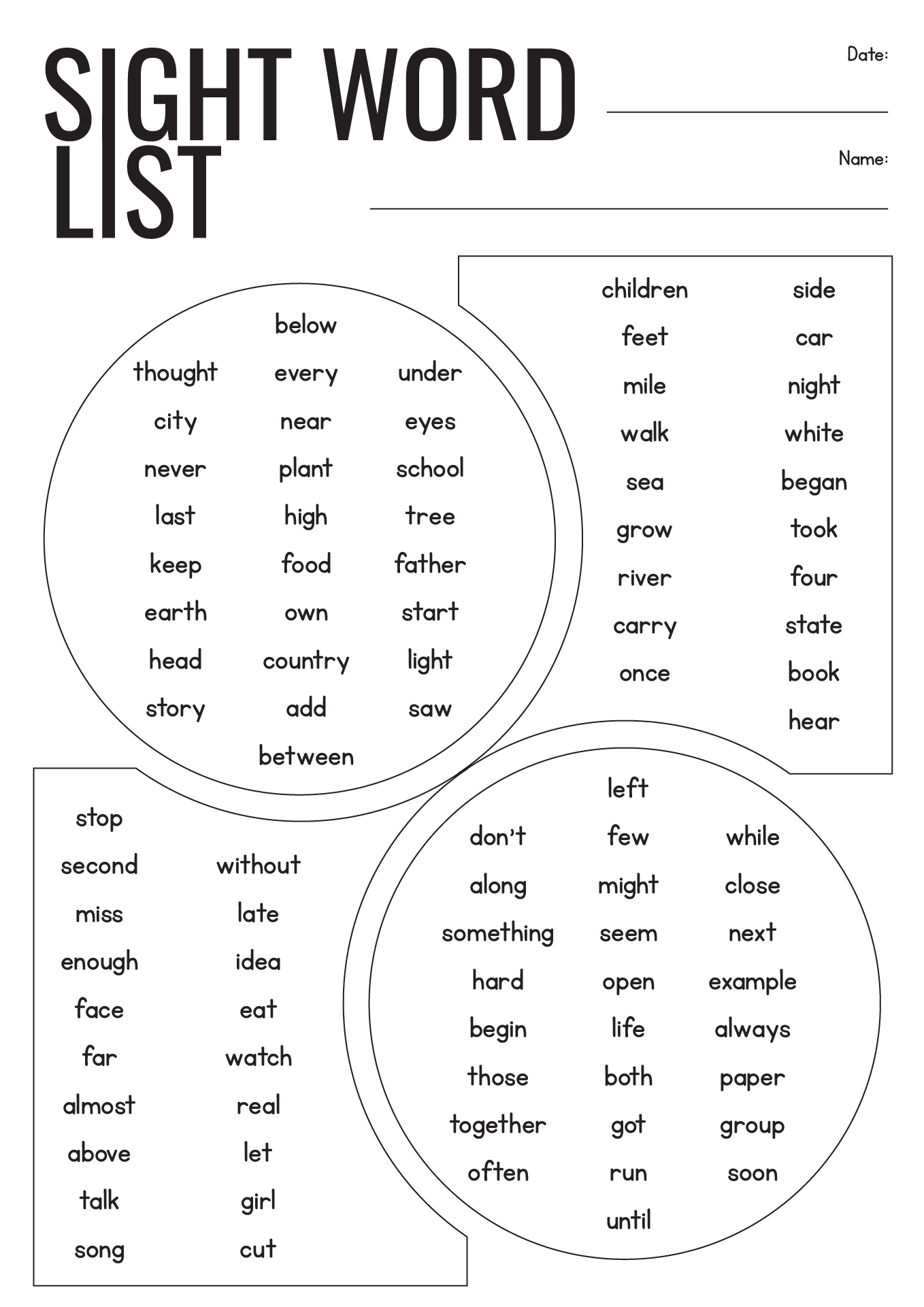 Sight Words For 1st Graders Printables
