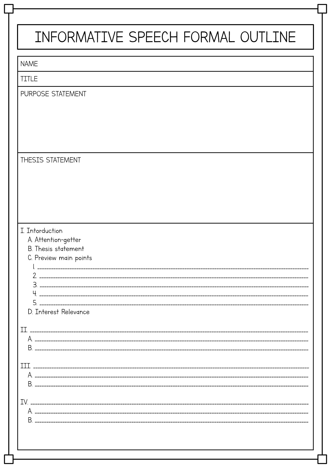 Formal Informative Speech Outline Worksheet Formal Informative Speech Outline Worksheet