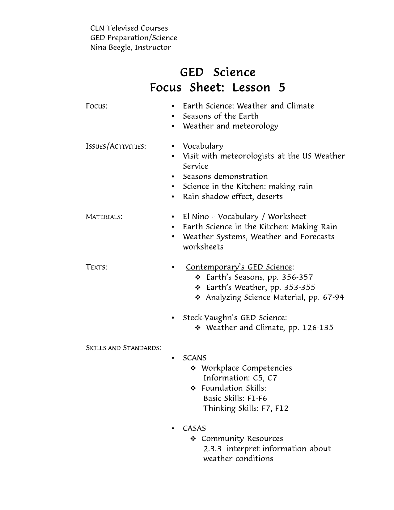 Free Printable Ged Science Worksheets