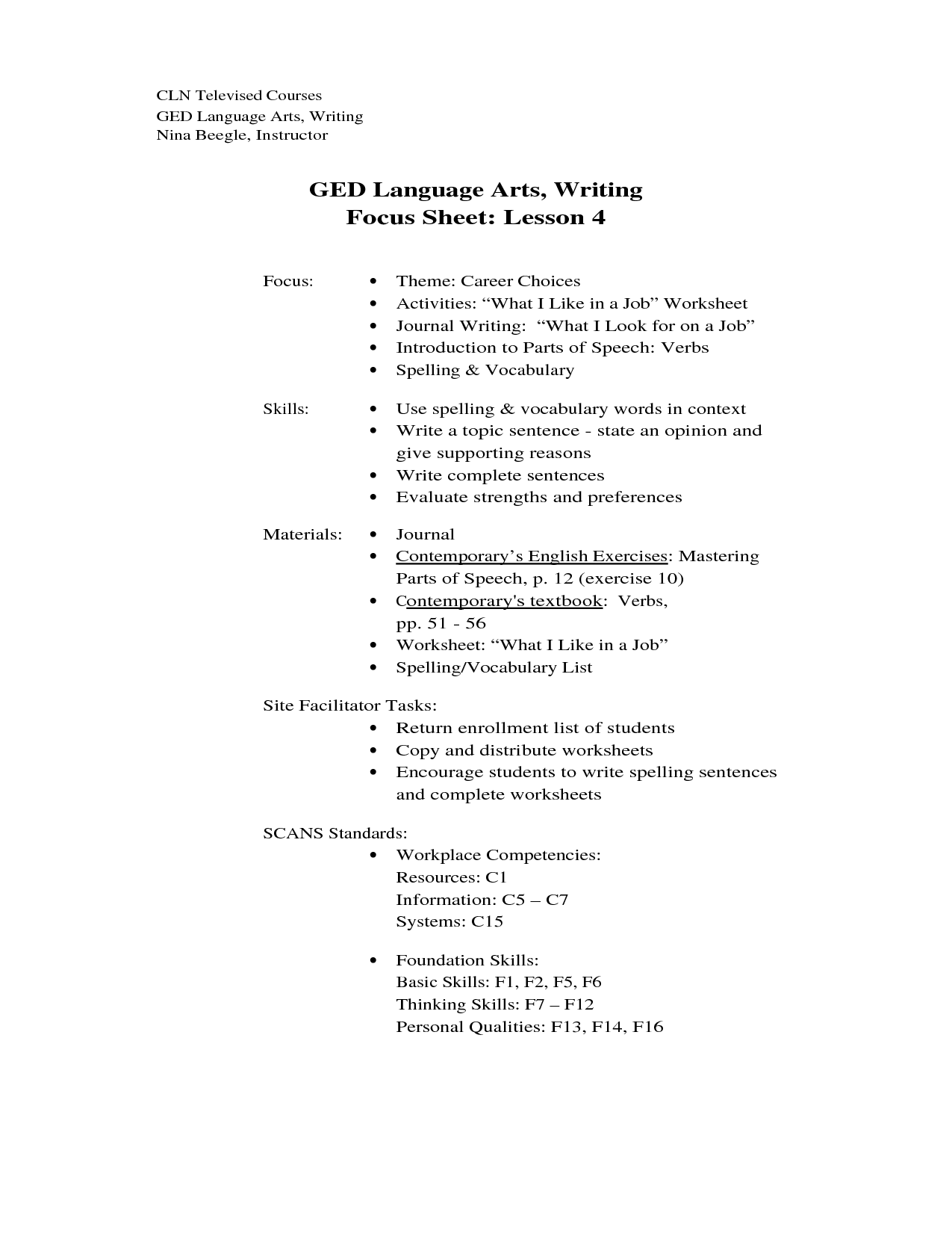 GED Language Arts Writing Worksheets