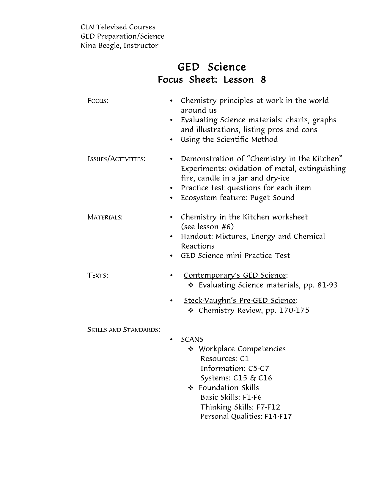 GED Science Printable Worksheets