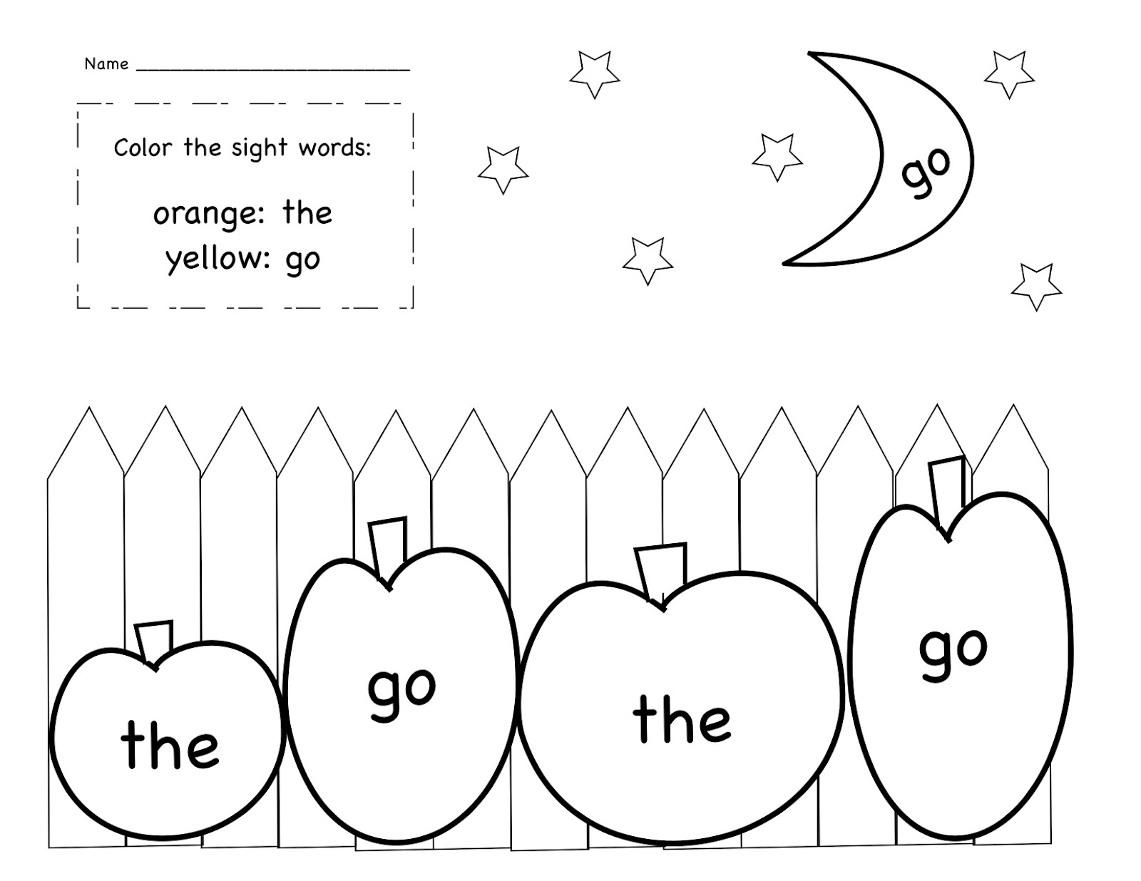 Kindergarten Sight Word Coloring Sheets