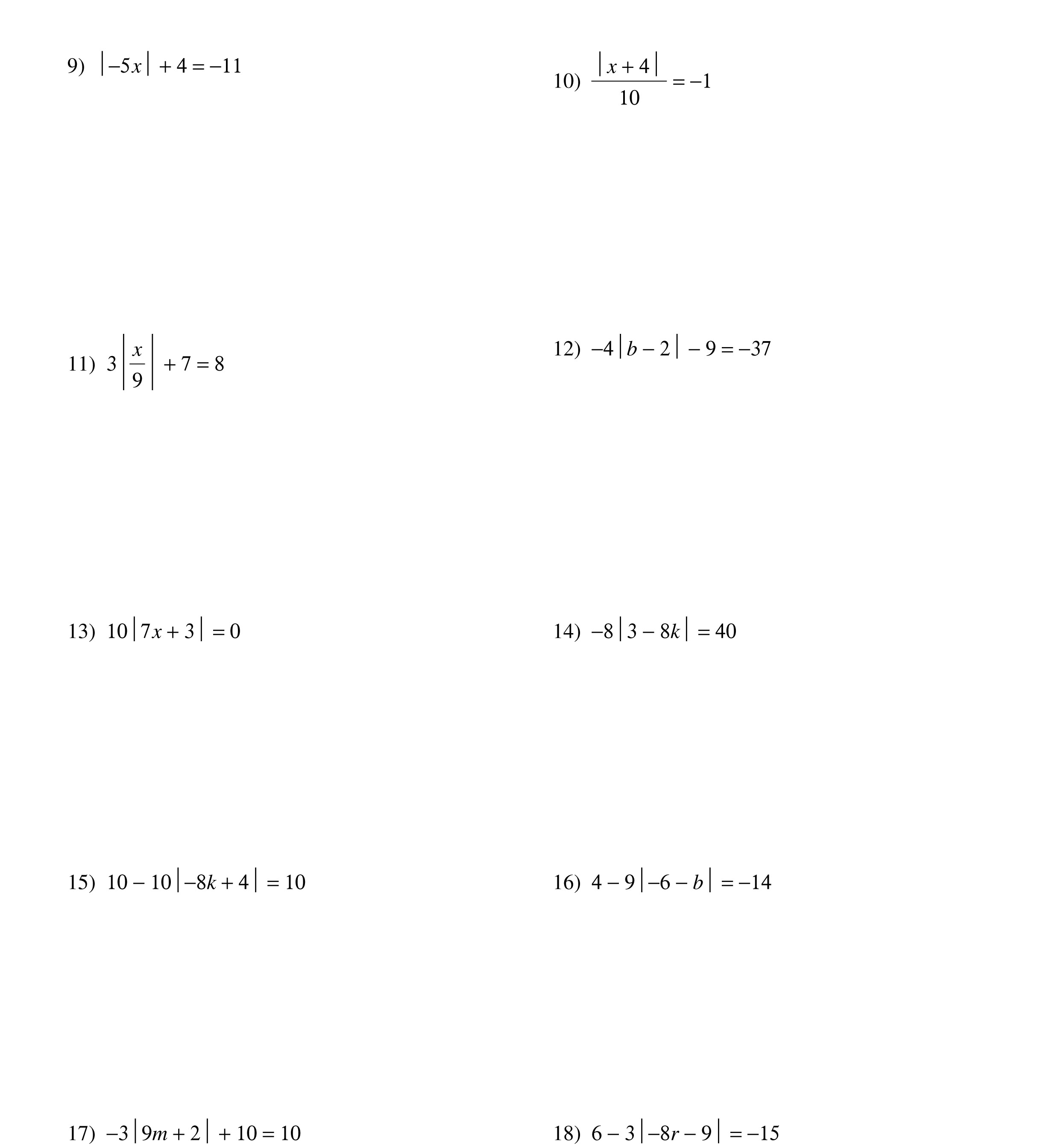 Absolute Value Worksheet Pdf