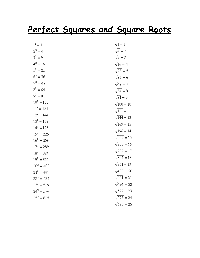 Perfect Square Roots Worksheet