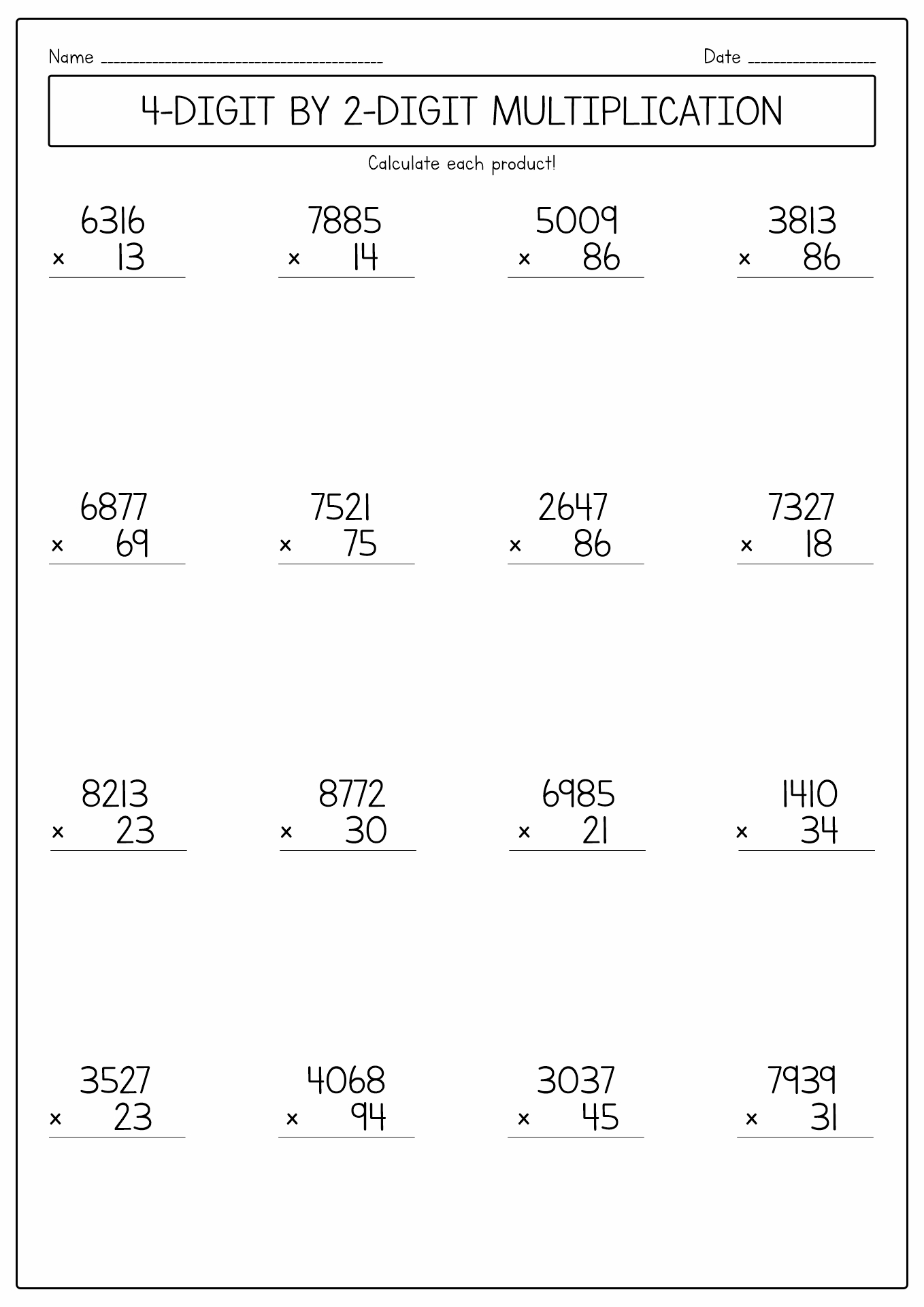 Four Digit Numbers Worksheets