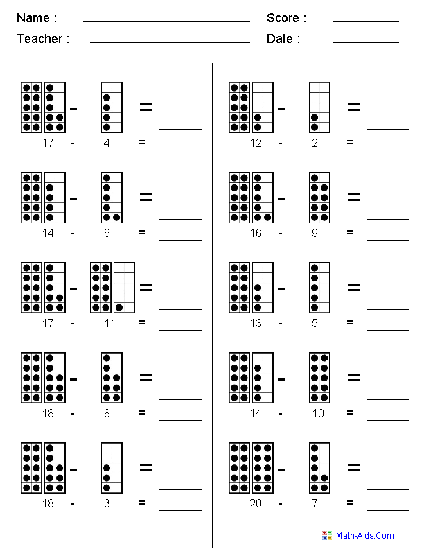 Addition and Subtraction to 20 Worksheets