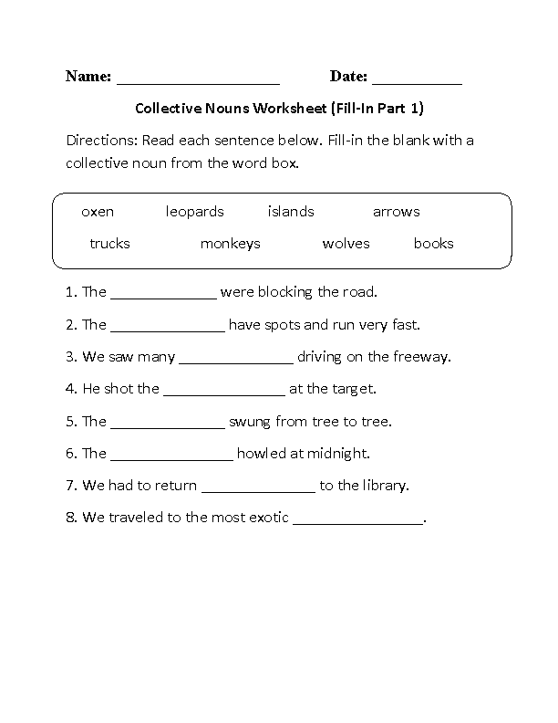 Collective Nouns Worksheet 7th Grade