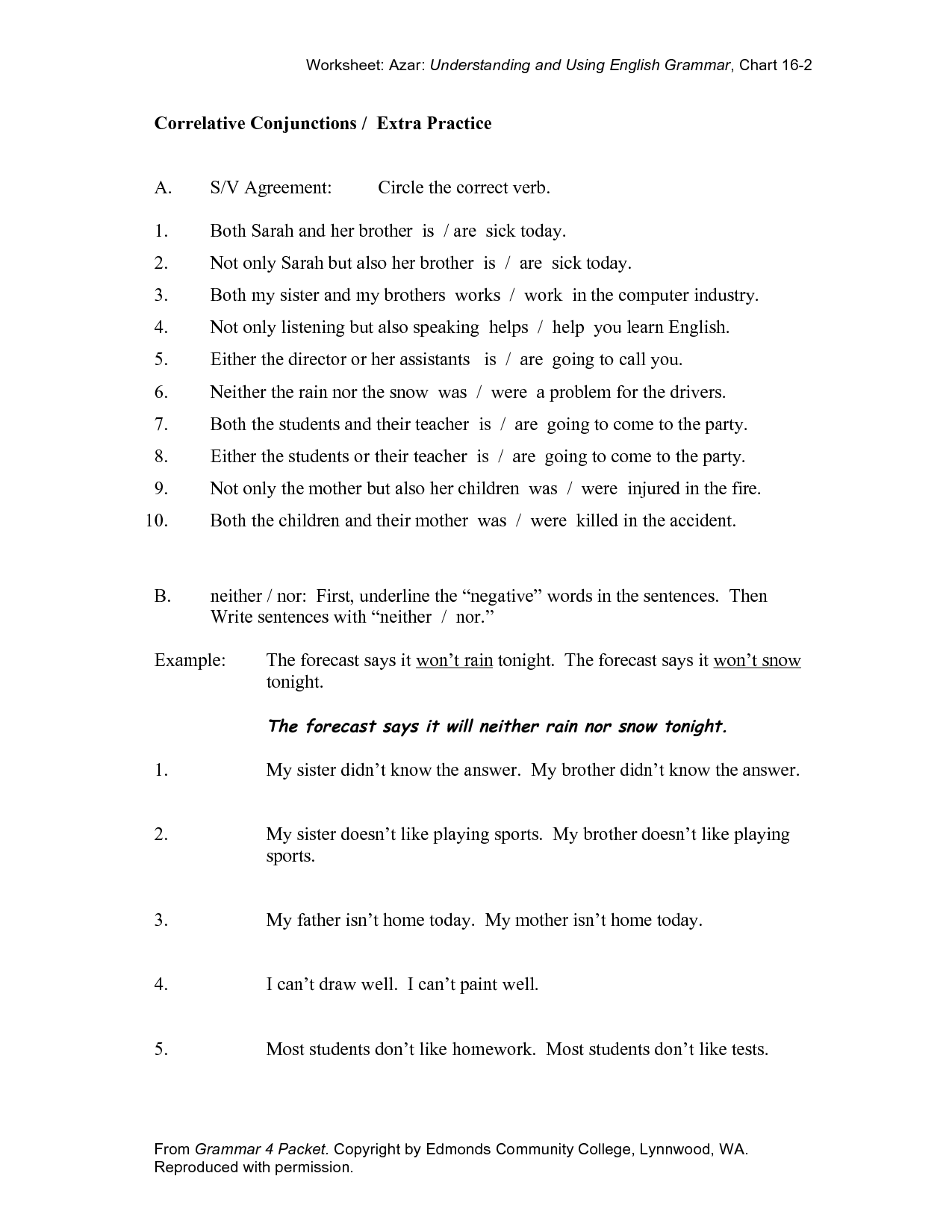 Correlative Conjunctions Practice Worksheets