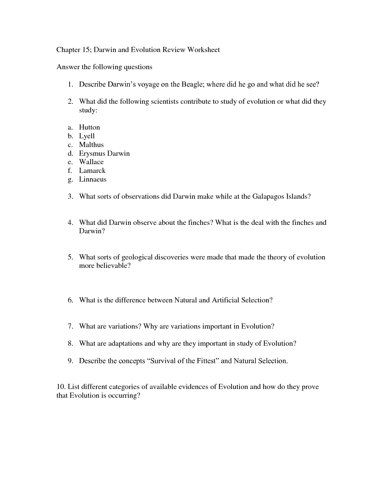 12 Best Images of Darwins Natural Selection Worksheet Key  Evolution by Natural Selection 