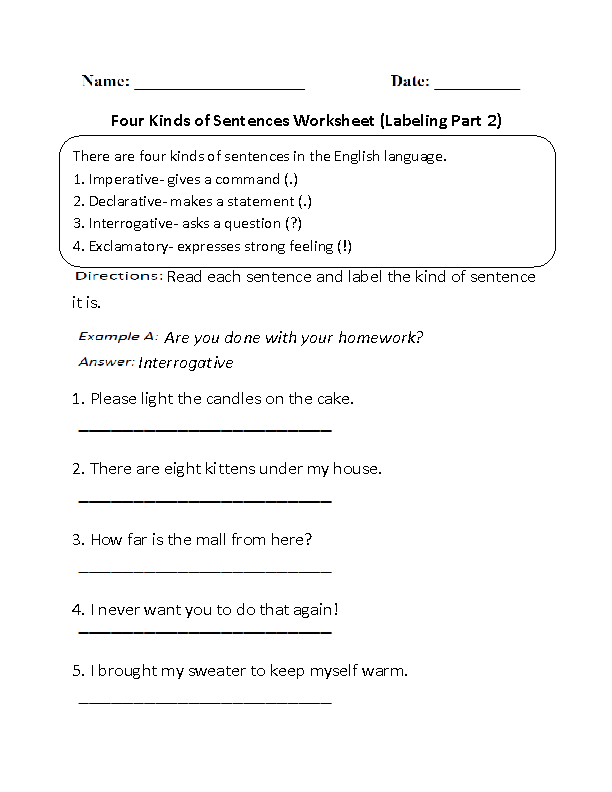 Types Of Sentences Worksheet