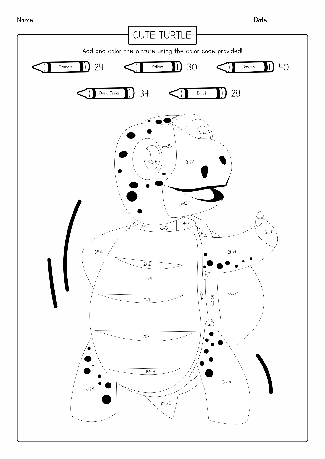 Double-Digit Addition Coloring Worksheets