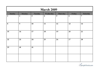 February 2009 Calendar Printable