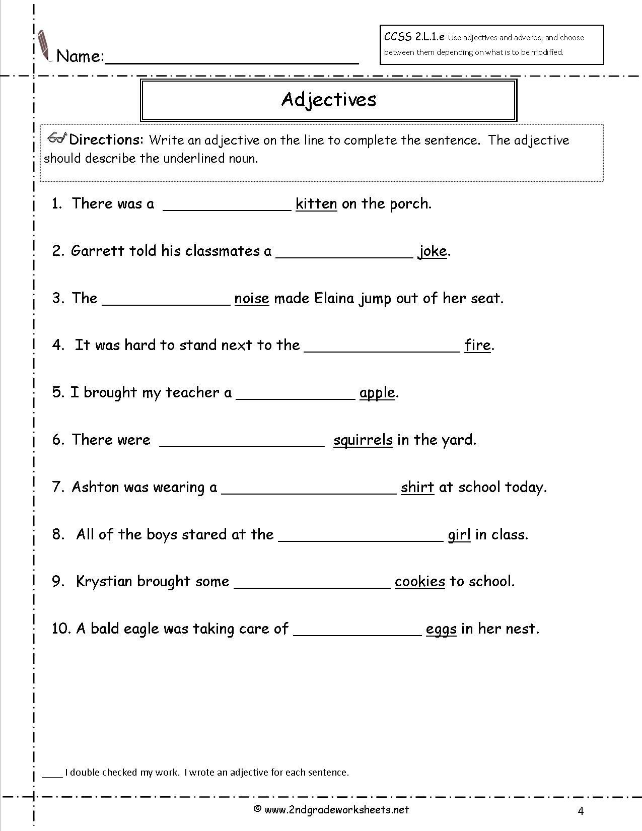 Free Adjective Worksheets For 6th Grade