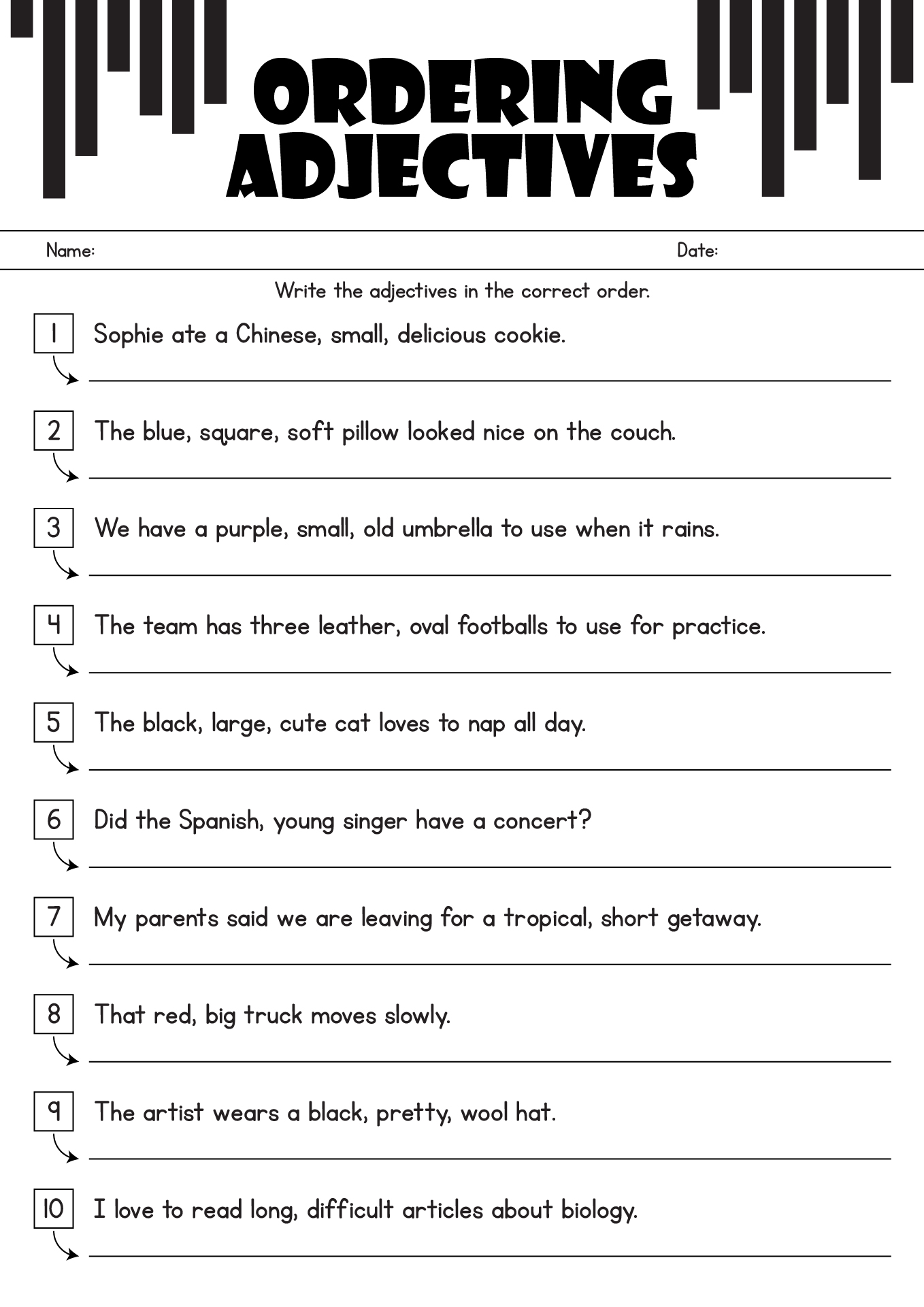 Adjective Grade 4 Worksheet