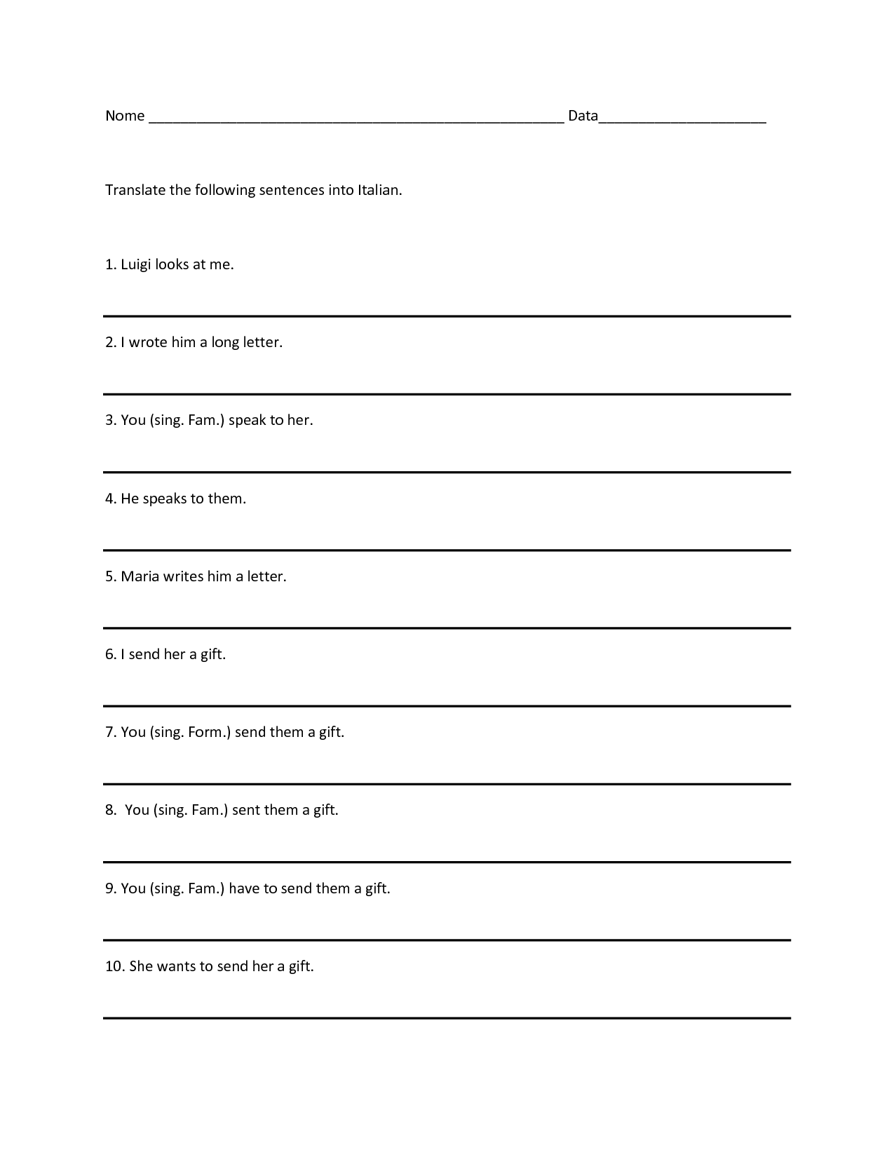 Indirect Object Pronouns Worksheet Answers