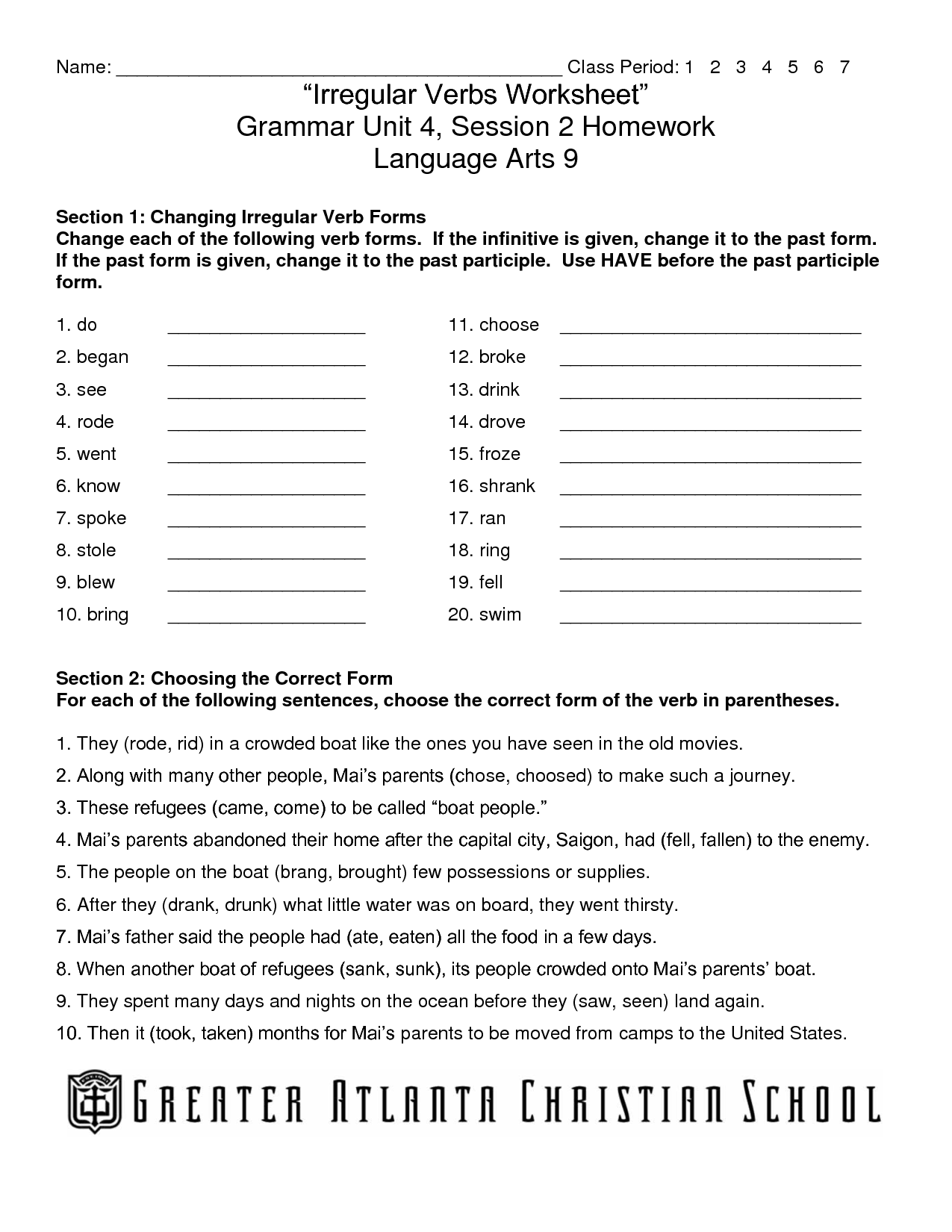 Irregular Verbs Worksheets For 1st Grade
