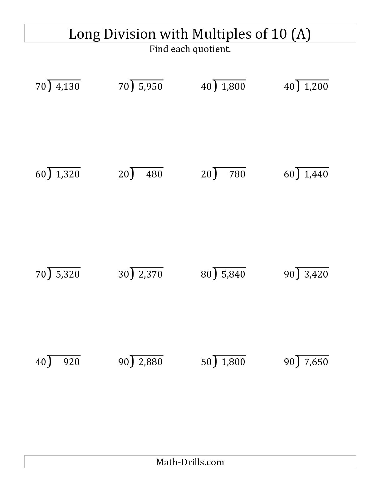 Long Division with Remainders Worksheets