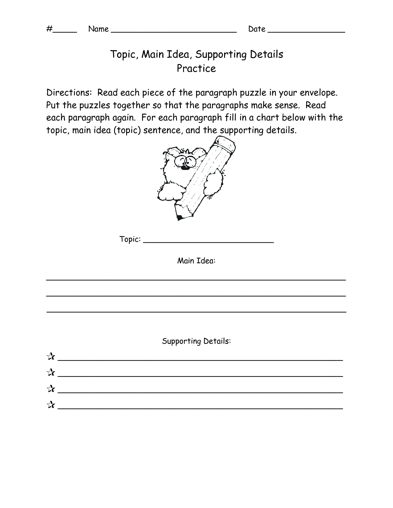 Topic Sentence Supporting Details Worksheet