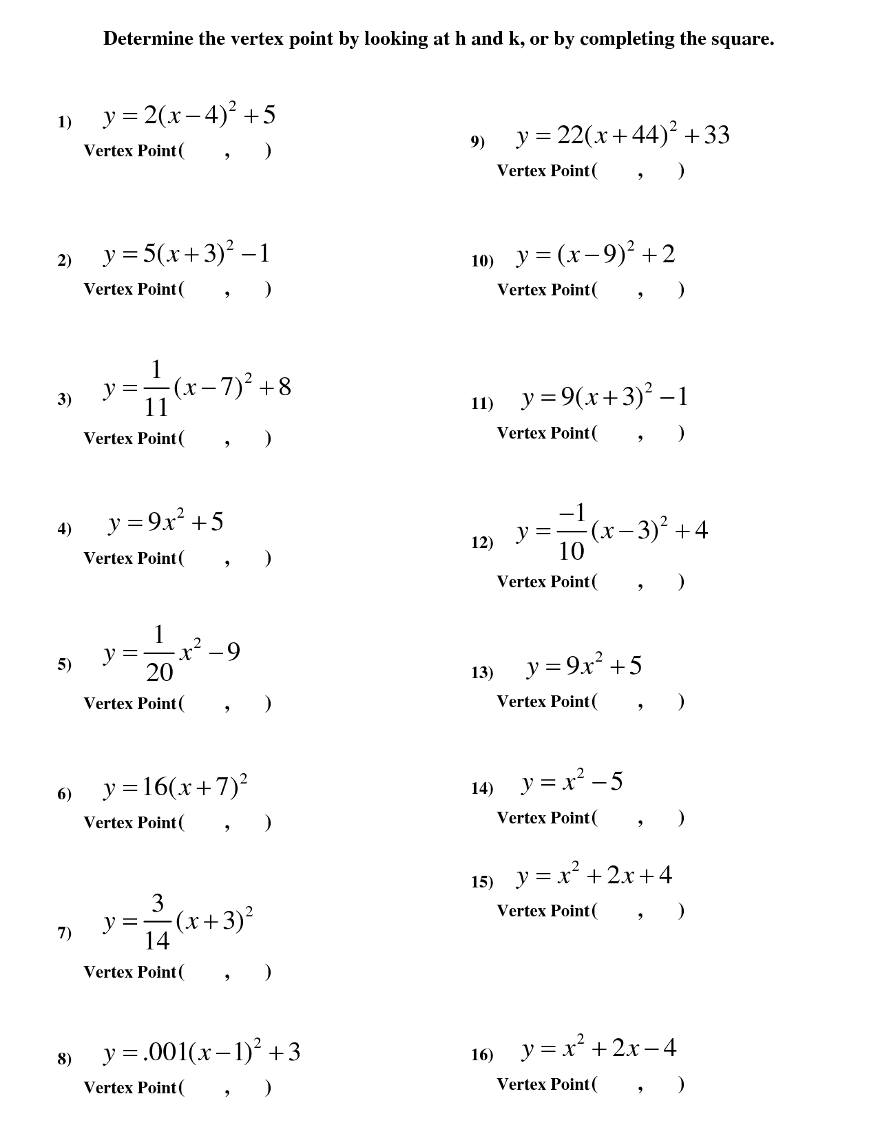 17 Best Images of Standard To Vertex Form Worksheet  Quadratic Vertex Form Worksheet, Quadratic 