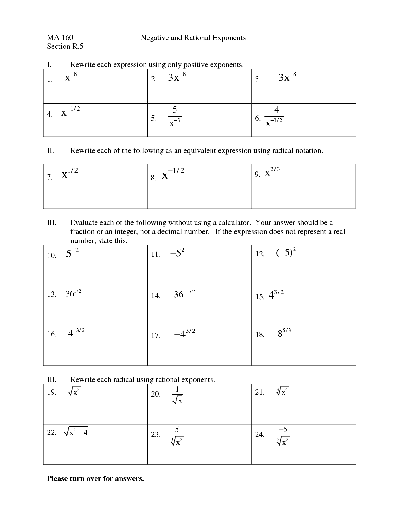 Simplifying Rational Exponents Worksheet