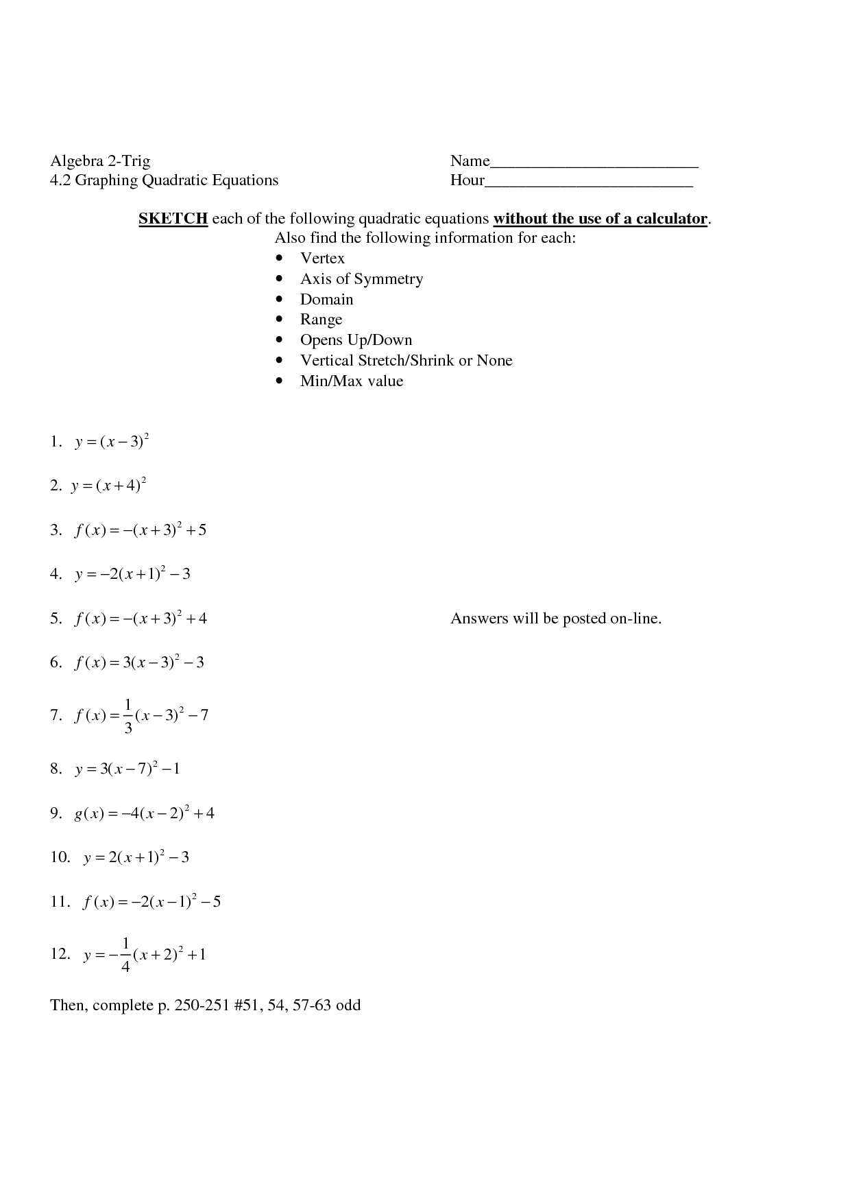 17 Best Images of Standard To Vertex Form Worksheet  Quadratic Vertex Form Worksheet, Quadratic 