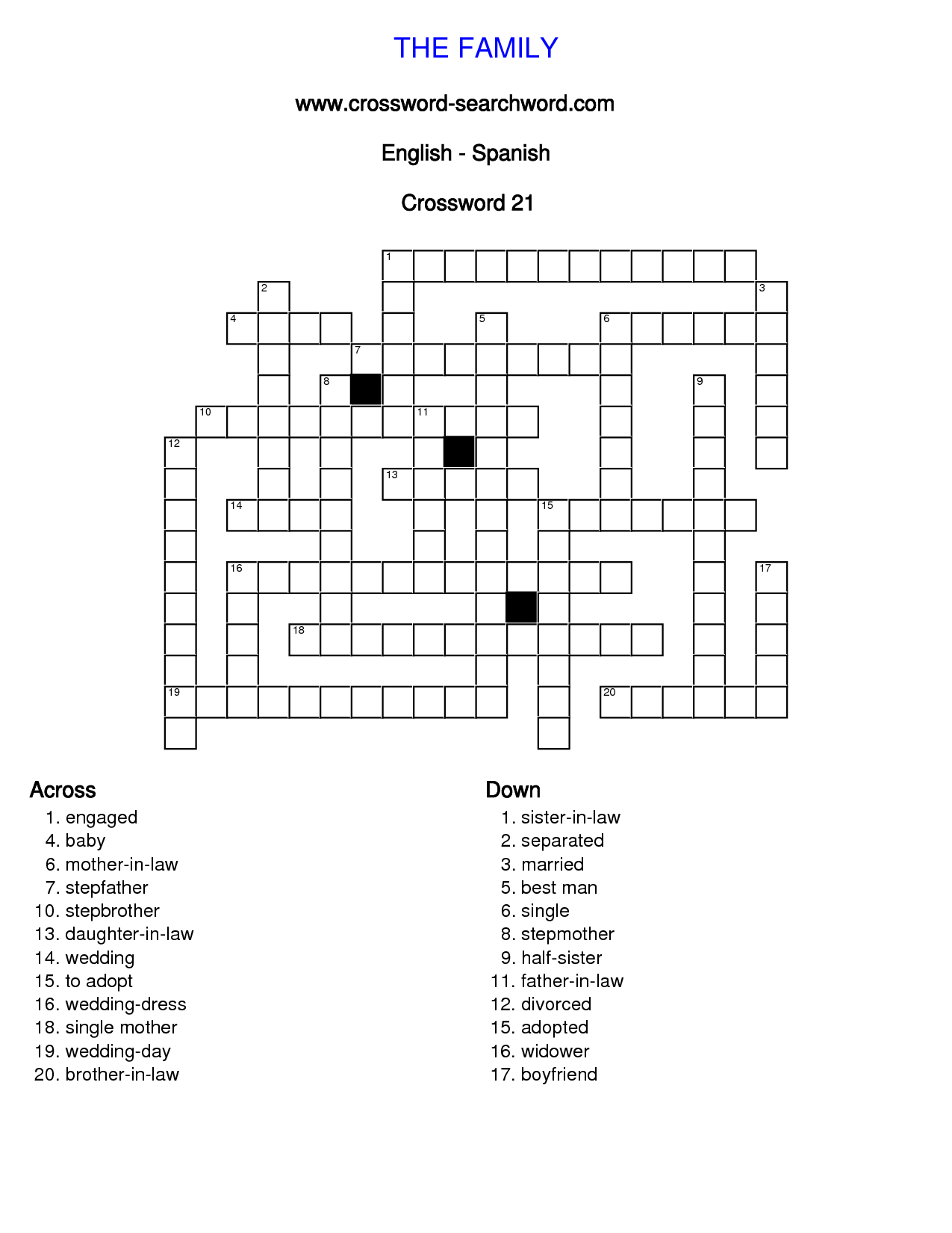 Spanish Family Crossword Puzzle