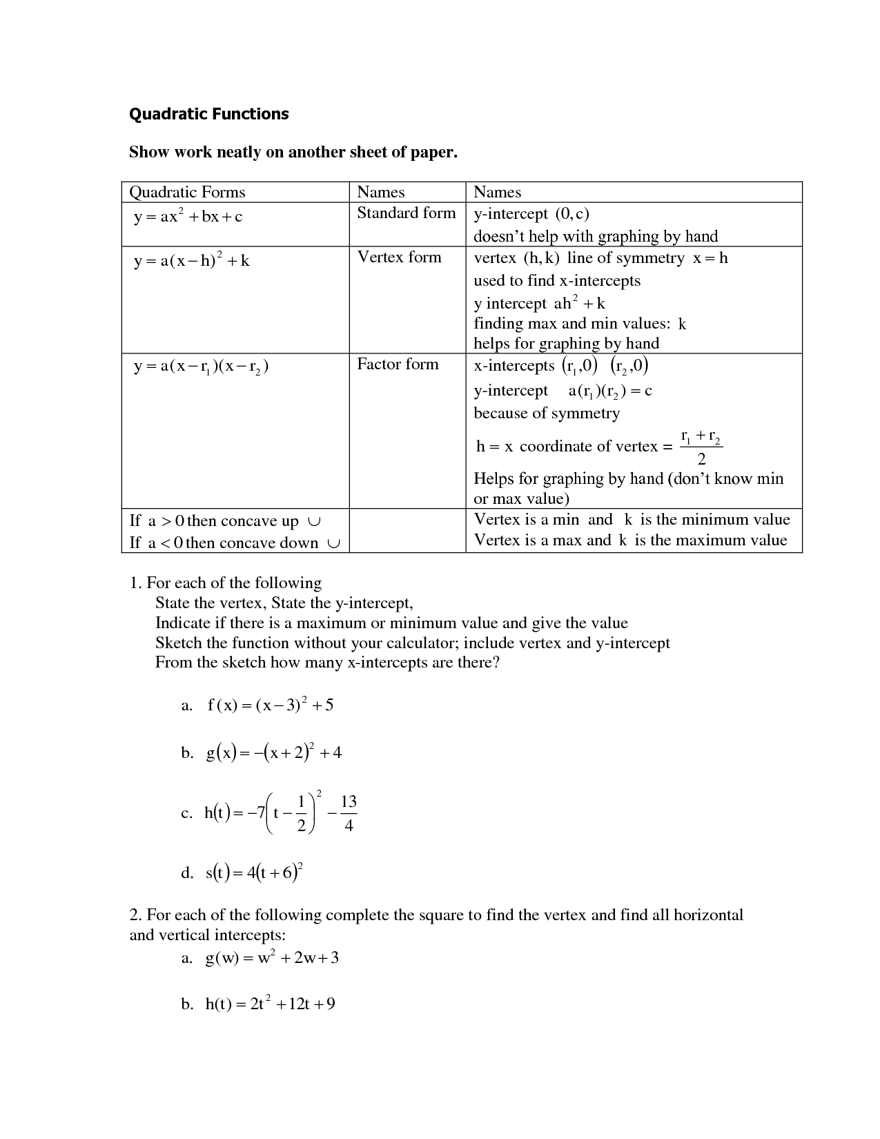 17 Best Images of Standard To Vertex Form Worksheet  Quadratic Vertex Form Worksheet, Quadratic 