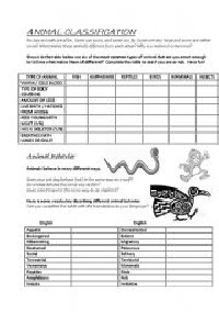 Animal Classification Worksheet