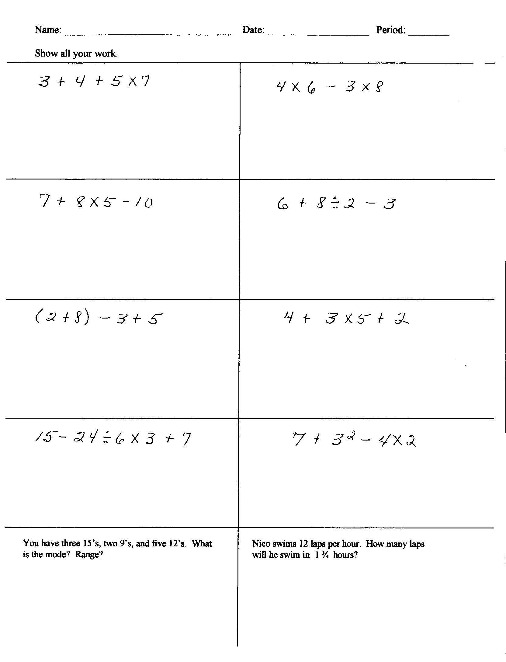 Free Printable Math Worksheets For 6th Grade Integers