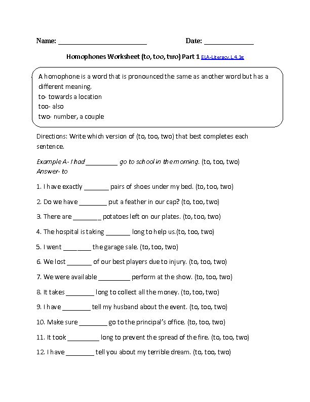 English Language Worksheets 4th Grade