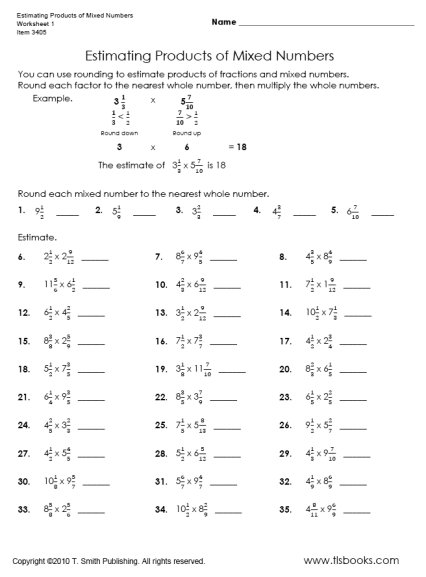 Estimating Products Worksheet with Fractions