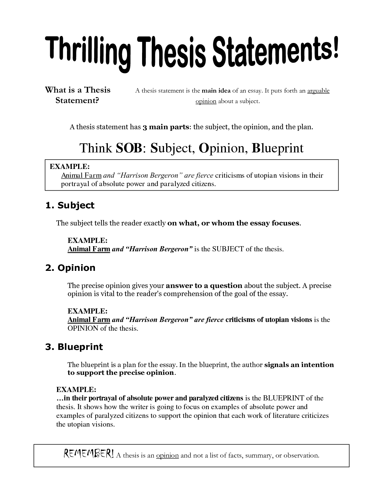 Identifying and creating a good thesis statement