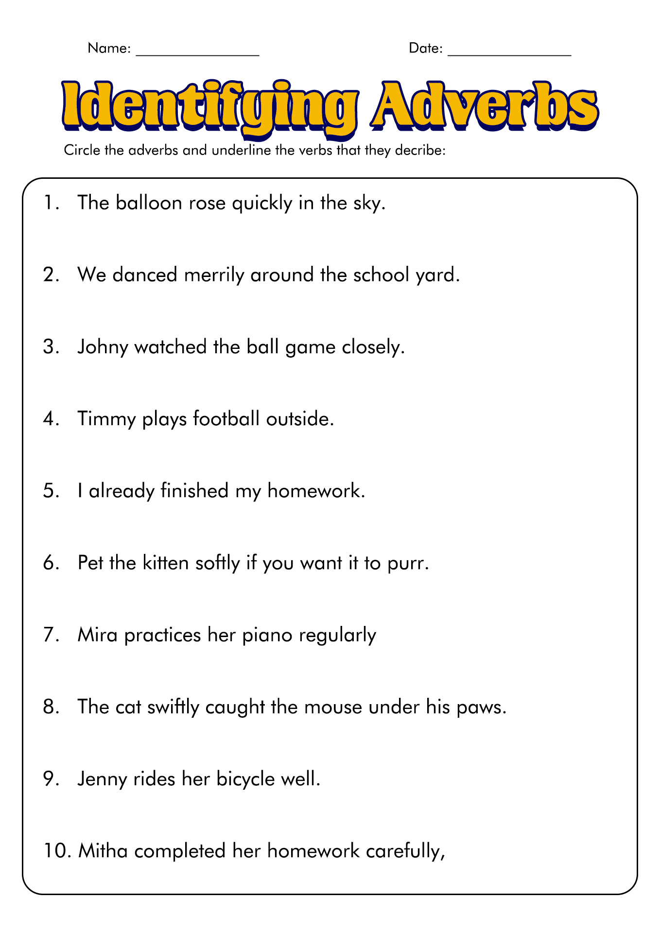 Adverb 3rd Grade Worksheets
