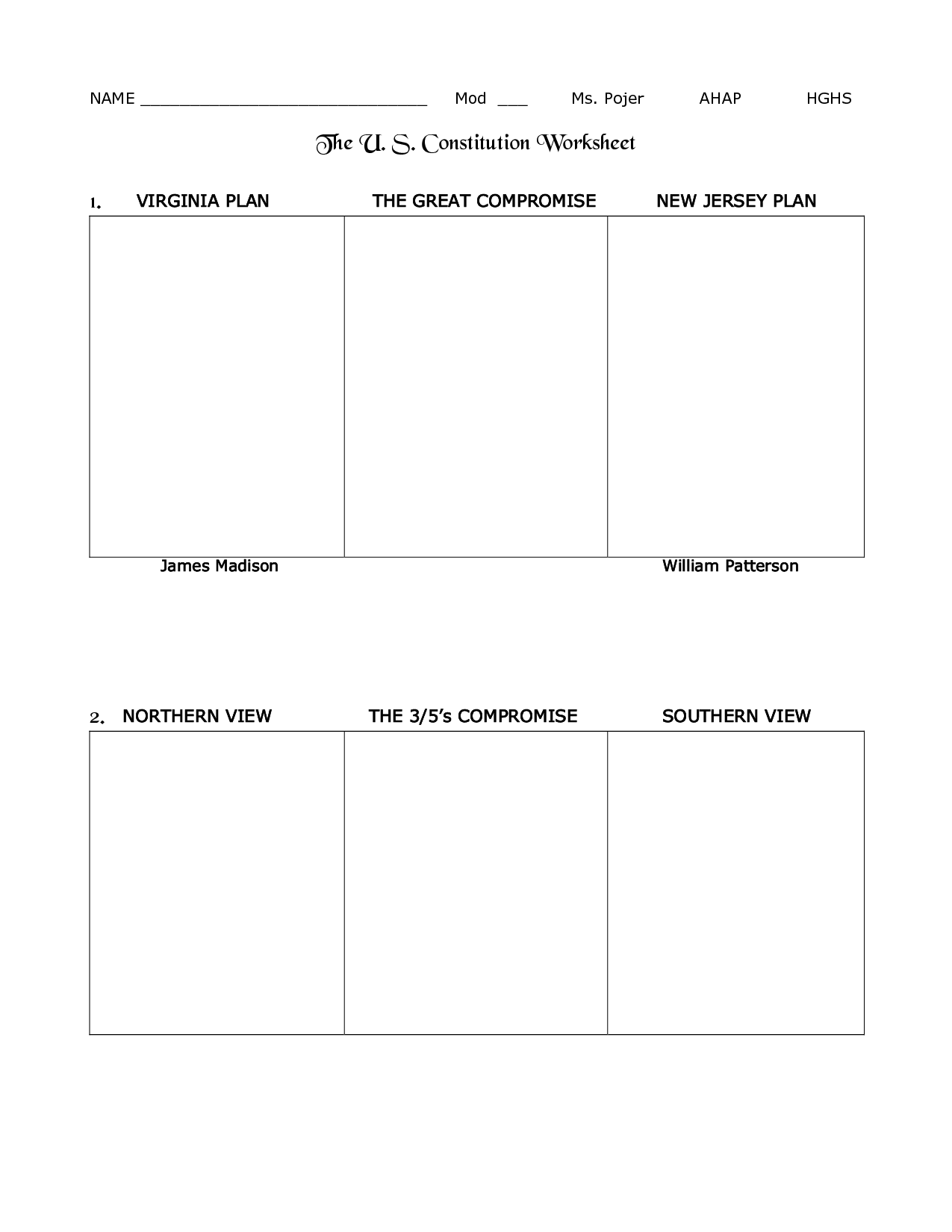 Printable Constitution Worksheets