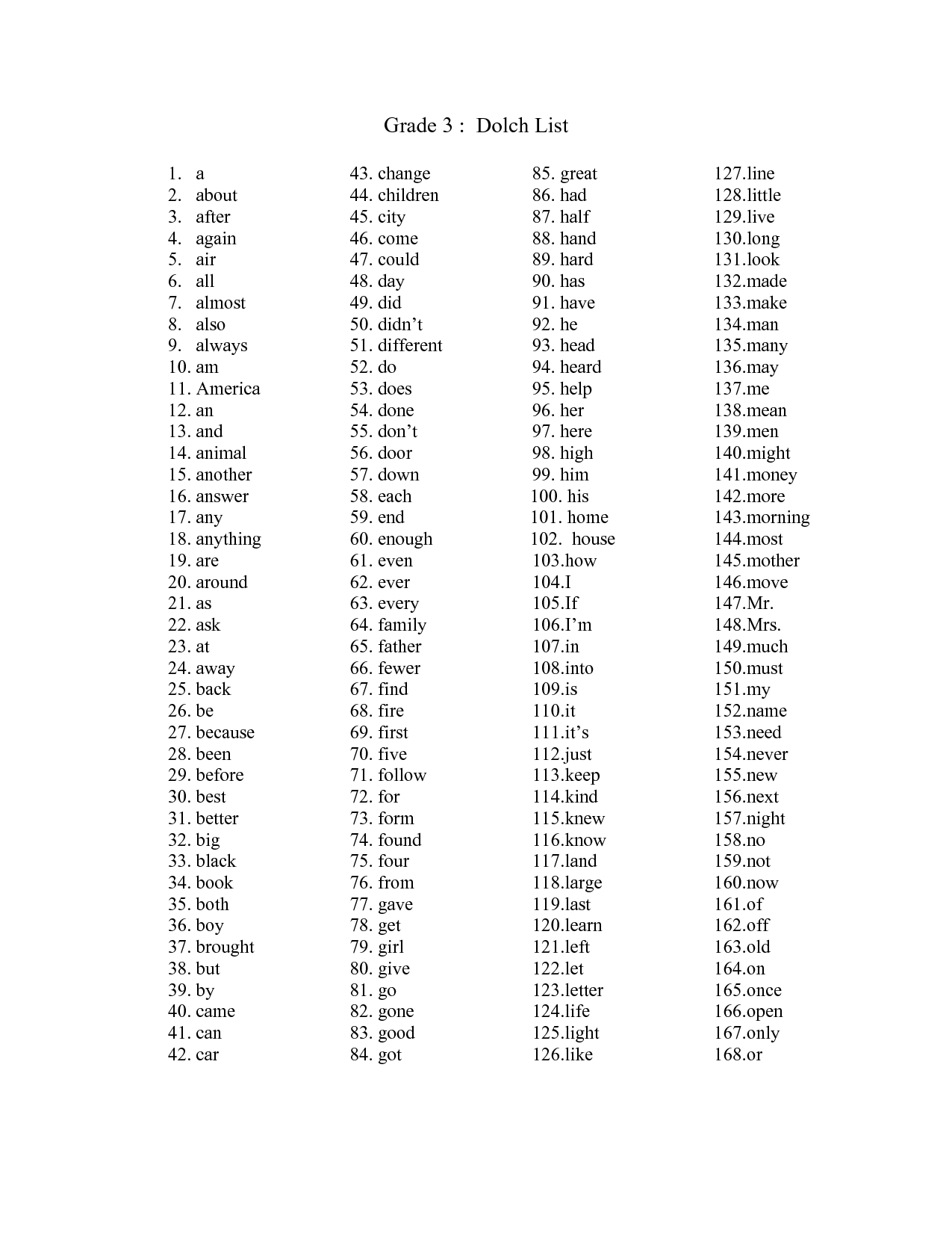 dolch-word-list-printable