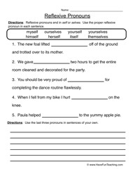 Reflexive Pronouns Worksheet 4th Grade