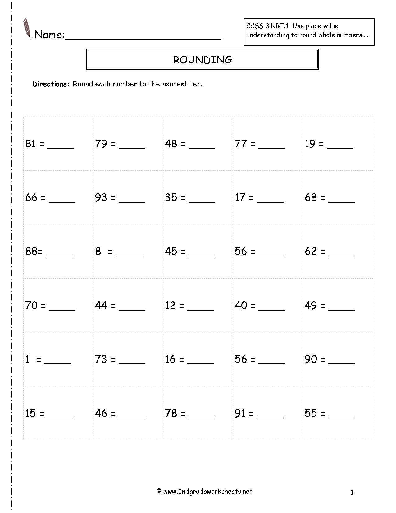 Rounding Whole Numbers Worksheets Printable