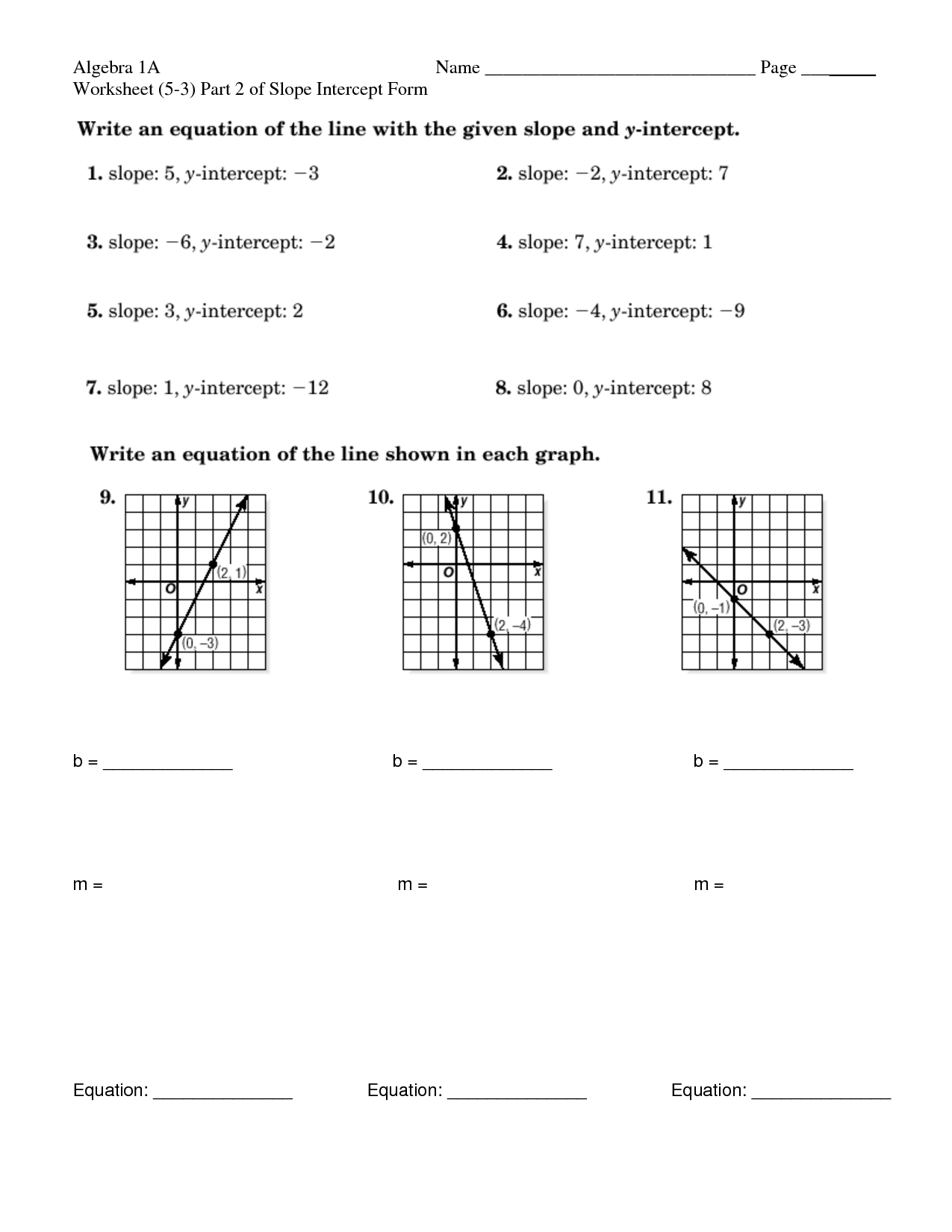 slope-intercept-form-of-equation-of-a-line-worksheets