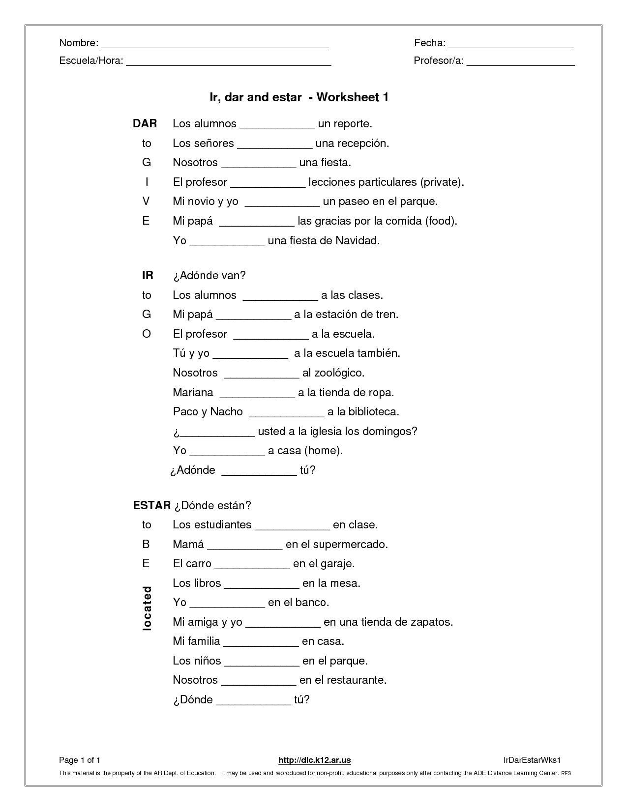 16 Best Images of Spanish Estar Worksheet - Spanish Ser and Estar Chart