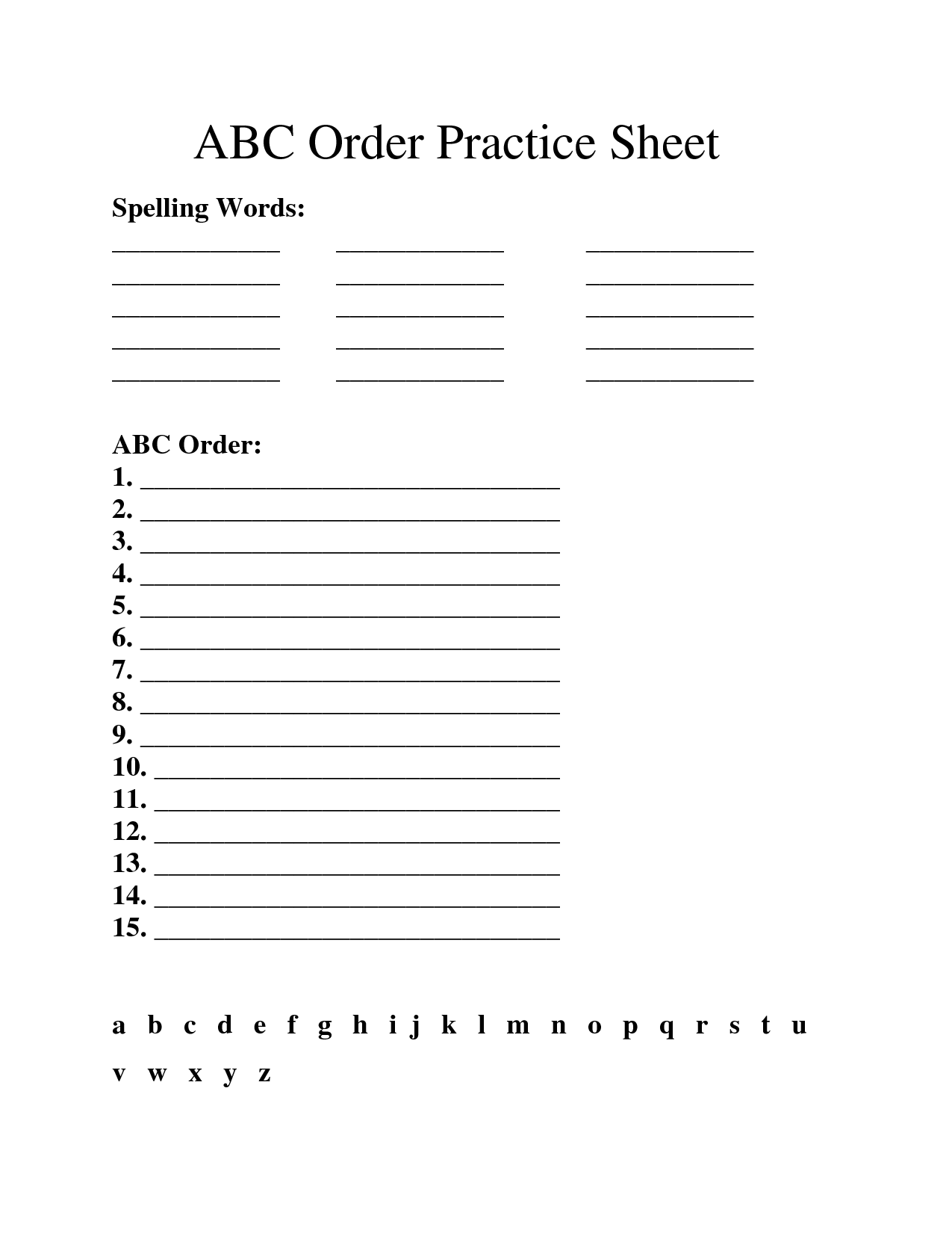Abc Order Free Printable Worksheets