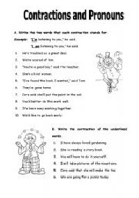 Contractions with Pronouns Worksheets