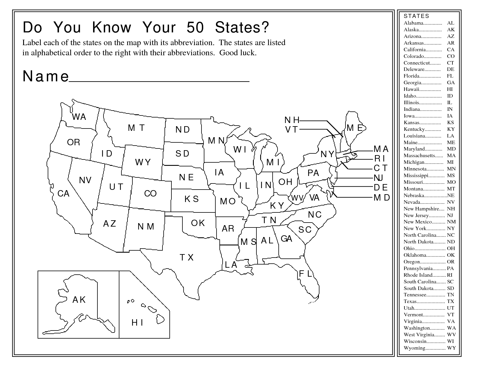 Free Pprintable Map Of Usa With States Labeled