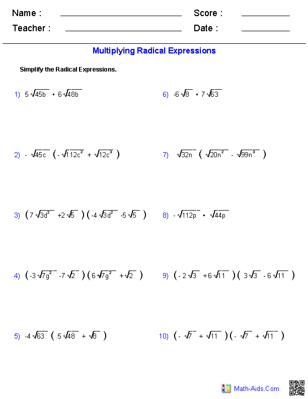 17 Best Images of Algebra 1 Radicals Worksheet - 7th Grade Algebra