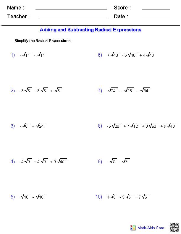 17 Best Images of Algebra 1 Radicals Worksheet - 7th Grade Algebra