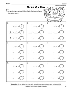 Addition Combinations Worksheet